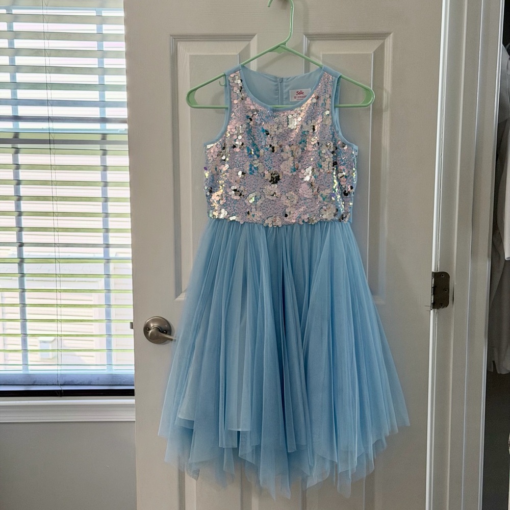 Justice Light Blue Sequin Tulle Dress